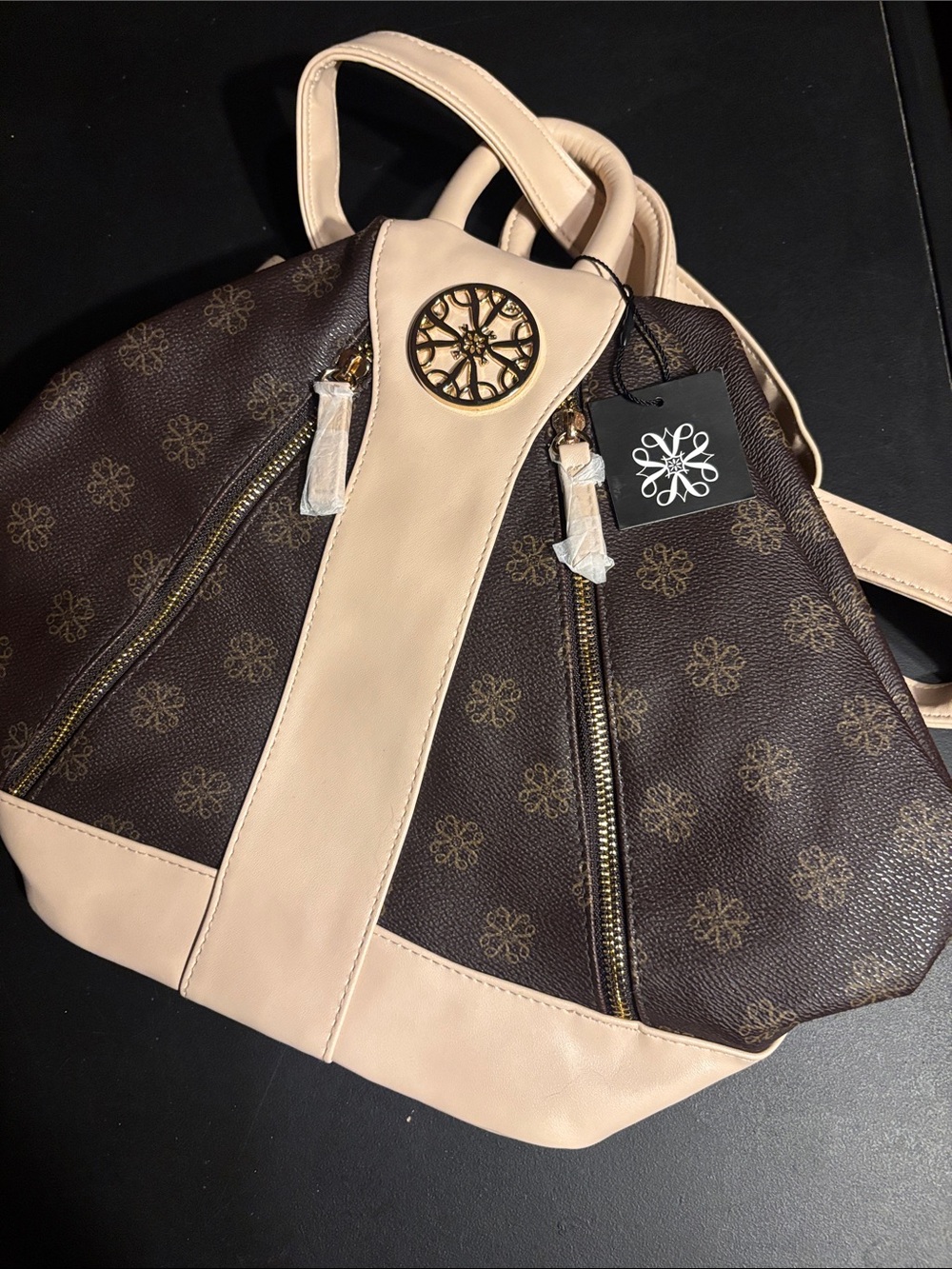 Avon Brown and Cream Patterned Backpack